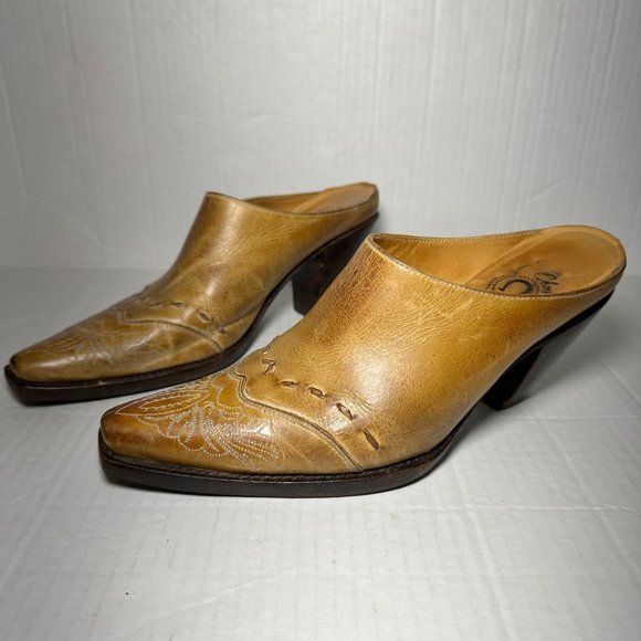 Charlie 1 Horse by Lucchese |Distressed Embroidered Leather Mule Heel | Size 6.5 - Picture 3 of 14